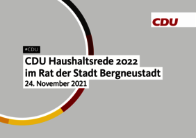 Schrift CDU Haushaltsrede 2022 auf grauem Hintergrund