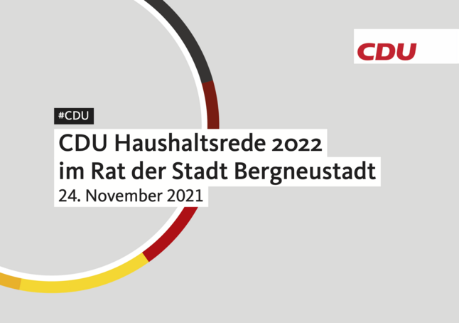 Schrift CDU Haushaltsrede 2022 auf grauem Hintergrund
